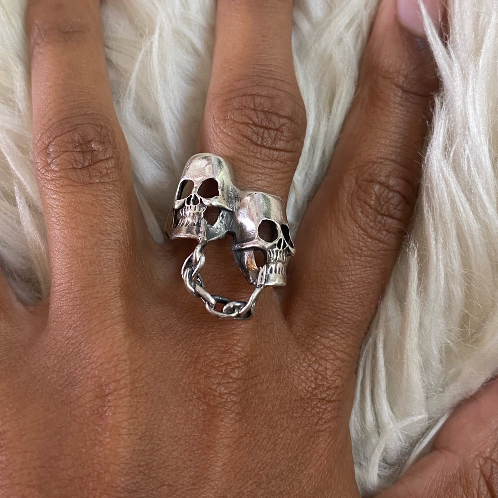 Silver Double Chain Skull Ring. - image 5